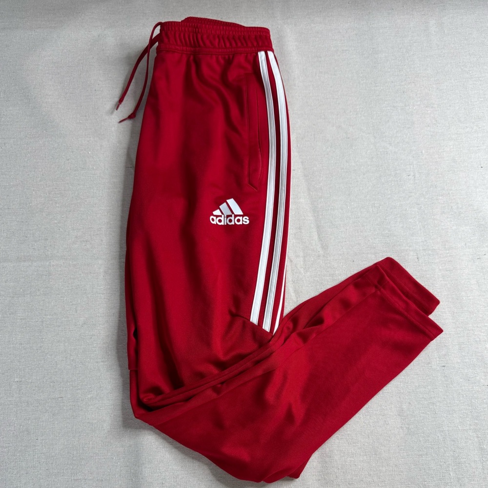 Adidas Men’s Red Joggers with White Stripes